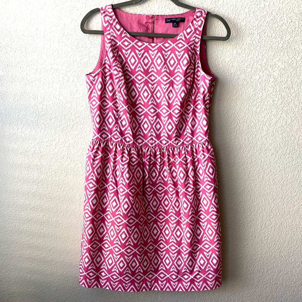 Brooks Brothers 346 Womens Dress Size 10 Petite Pink Aztec Sleeveless Pockets